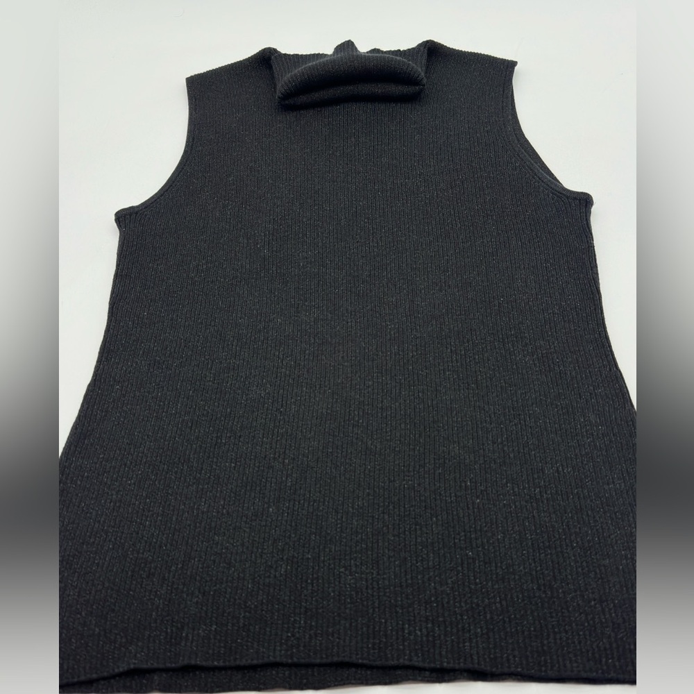 Chicos Silk Blend Sweater Womens Size 2 Sleeveless‎ Turtleneck Top Ribbed Black